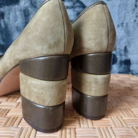 Tory Burch  Green 70s Peep Toe Leather & Suede Platform Pumps 9.5 M - Picture 6 of 10